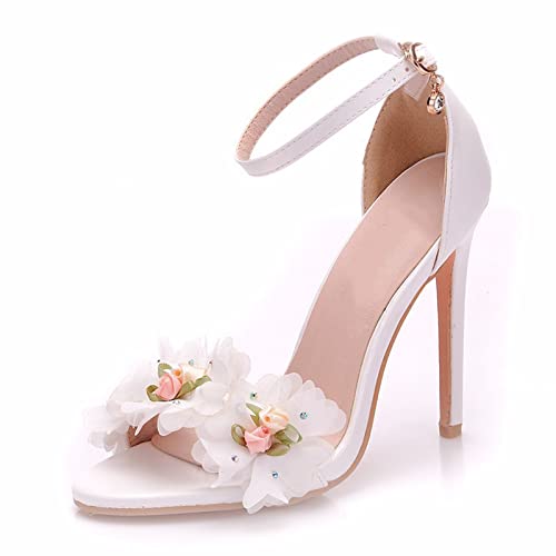 HIKKWXVN Damen-Sandalen mit Absatz, 10,9 cm, Stiletto-High-Heel, Hochzeits-Party-Sandalen für Party, Abschlussball, Heimkehr, Abendkleider,Weiß,37 EU von HIKKWXVN