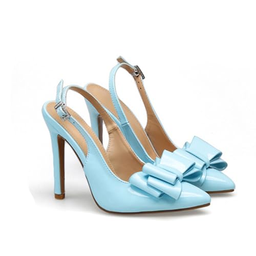 HIKKWXVN Damen-Stiletto-Sandalen mit geschlossener spitzer Zehenpartie, lässige modische Party-Abschlussball-Kleid-Sandalen mit hohen Absätzen,Blau,40 EU von HIKKWXVN