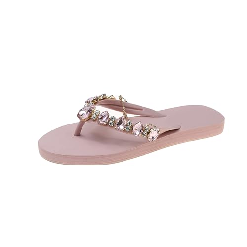 HIKKWXVN Leichte, bequeme Flip-Flop-Sandale für Damen, Sommerstrand, rutschfeste Sohle, schnell trocknende flache Tanga-Sandalen,Rosa,36 EU von HIKKWXVN