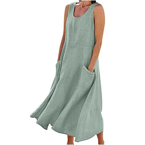 HINTSAN Leinenkleid Damen Sommer Lang Blusenkleid Summer Dress for Women Ärmellos Leinen Kleider Große Größen Hemdblusenkleid Festliche Kleid Tunikakleid Einfabig Lange Maxikleider Freizeitkleid von HINTSAN