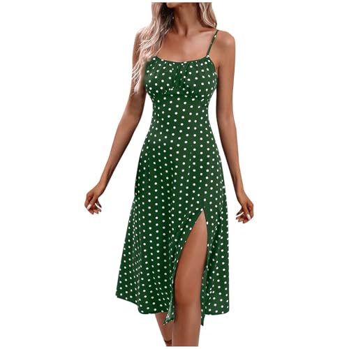 Hawaii Kleid Damen Spaghettiträger-Kleid Polka Dot Summer Dress Sexy Knielang Strandkleid Party Ballkleider Vintage Kleider Sommer Trägerkleid Tunika Kleid Ärmellos Splitz Freizeit Wickelkleid von HINTSAN