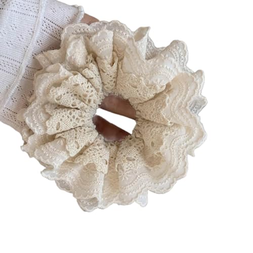 Aufwändige Perlen Haargummi für Frauen, Haarringe, niedliche Haargummis, mehrlagig, Beige, Lacework Scrunchies für Mädchen von HIOPOIUYT