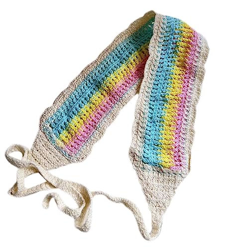 Damen-Haarband mit Blumenmuster, Bohemia, Regenbogen-Stil, exquisites handgewebtes Stirnband, Bandana, Bohemia, Haarband für Urlaub, gestrickte Haarschals, Häkelhaar, Kopftuch, Krawatte, Kopfband, von HIOPOIUYT