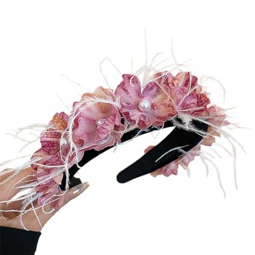 Elegantes Stirnband, modisches Haar-Accessoire mit Feder und Blumen-Verzierungen für Damen und Mädchen, Haarreifen für Frauen von HIOPOIUYT