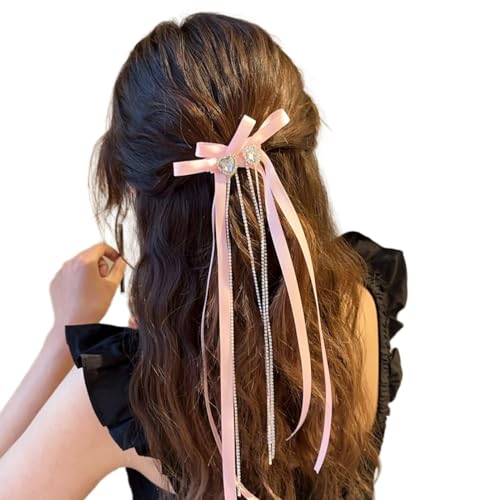 Haarspange für Damen, Strass, langes Band, Haarspangen, Mädchen, süßes Ballett, Seitenclip, elegante Haardekoration, für Freizeitkleidung von HIOPOIUYT