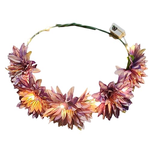 Zartes LED-Haarband mit leuchtenden Blumen, dünnes Seitenhaarband, Kunstblumen-Reifen, Stirnband für Mädchen, Haar-Accessoires, Hochzeits-Haarschmuck für Frauen, zarter Hochzeits-Haarschmuck für von HIOPOIUYT