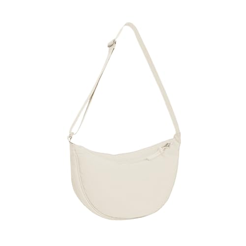 HIOQFR Halbmond Tasche Damen Schultertasche Hobo Casual Crossbody Bag Umhängetasche Stoff Got Bag Moon Bag Small Halfmoon Handtasche mit Reißverschluss Bauchtasche verstellbarer Schultergurt-Beige von HIOQFR