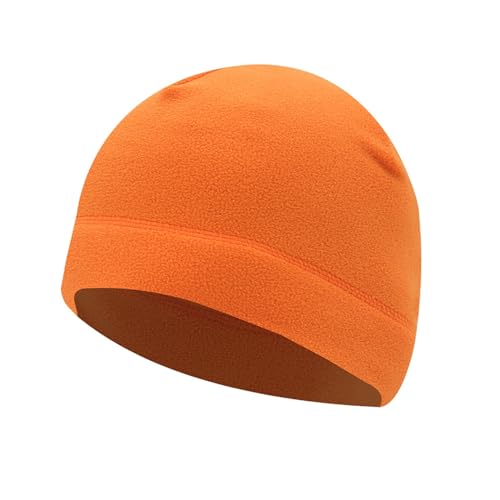 Winter Warm Wintermütze für Damen und Herren, Unisex Solid Outdoor Sport Radfahren Mütze Fleece Ski Beanie Skull Cap (DE/NL/SE/PL, Alphanumerisch, Einheitsgröße, M, Orange) von HIQIU