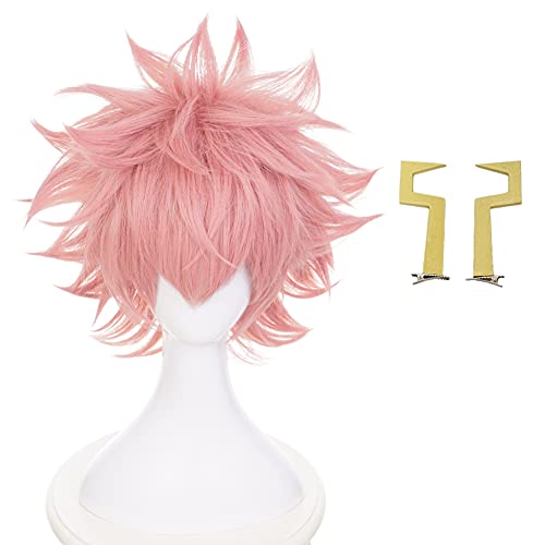 HIROAKIYA Pinky Mina Ashido Wig, MHA My Hero Academia Pinky Mina Ashido Cosplay Wig with Clip Horns Wig Cap von HIROAKIYA