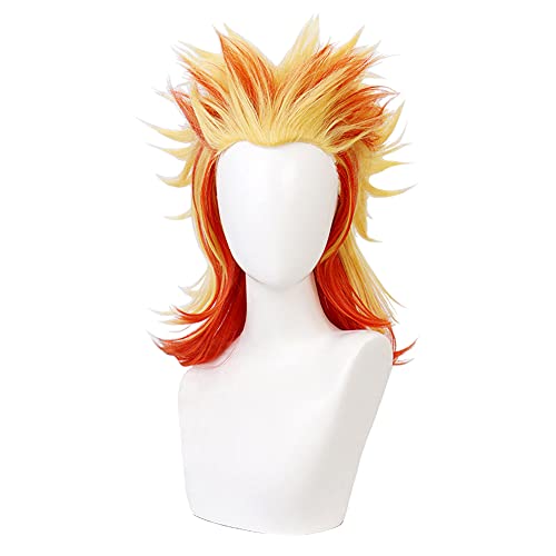 HIROAKIYA Kyojuro Rengoku Wig, Demon Slayer Kimetsu no Yaiba Kyojuro Rengoku Cosplay Wig Clip Ponytail with Wig Cap von HIROAKIYA