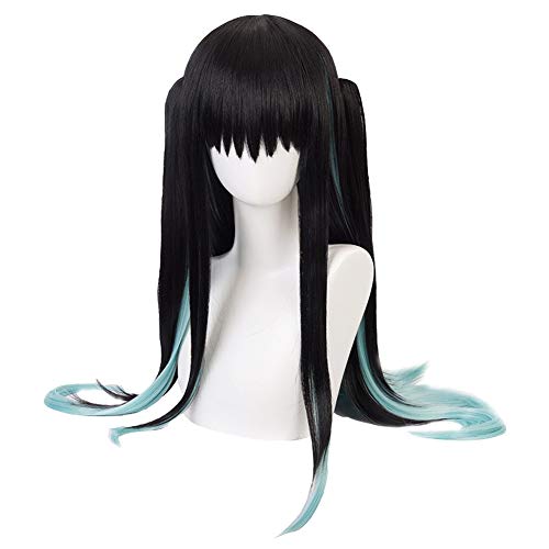 HIROAKIYA Muichiro Tokito Wig, Demon Slayer Kimetsu no Yaiba Muichiro Tokito Cosplay Wig Clip Ponytails with Wig Cap von HIROAKIYA