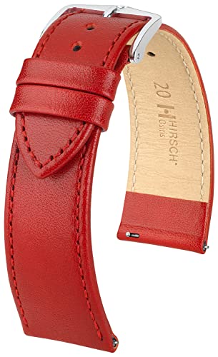 HIRSCH Uhren-Armband Osiris M - Uhr-Band aus glänzendem Kalbs-Leder mit feiner Struktur - Rot - 18 mm von HIRSCH