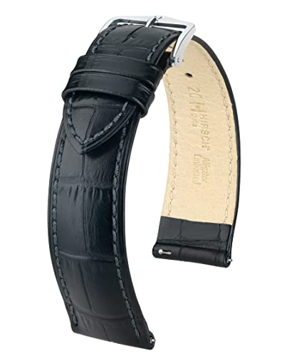 HIRSCH XS Damen Uhrenarmband Alligator Style Modell Duke Größe Uhr 20 mm/Schließe 18 mm, Farbe Schwarz von HIRSCH