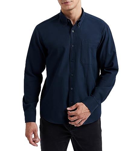 HISDERN Herren Hemd Langarm Maineblau Hemden Freizeithemd Businesshemd Baumwolle Oxford Casual Regular Fit Hemd für Männer L von HISDERN