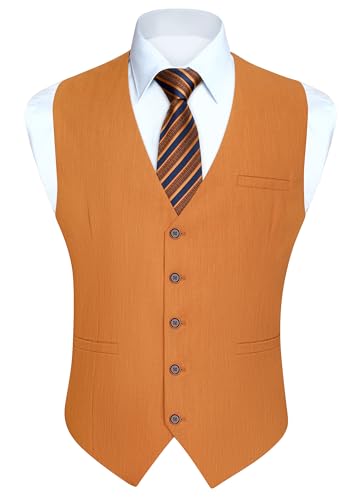 HISDERN Anzug Weste Herren Hochzeit Formale Anzugweste Herren Orange Einfarbige Anzugwesten Baumwolle Westen mit Taschen Business Party XL HISDERN Anzug Weste Herren Hochzeit Formale Anzugweste Herren Orange Einfarbige Anzugwesten Baumwolle Westen mit Taschen Business Party XL von HISDERN