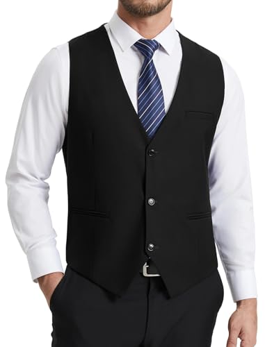 HISDERN Anzugweste Herren Schwarz Regular Fit Elegante Weste Herren Anzug Klassische Formelle Anzugwesten Einfarbig Hochzeit Smoking Westen für Männer mit 3 Knöpfen Taschen S HISDERN Anzugweste Herren Schwarz Regular Fit Elegante Weste Herren Anzug Klassische Formelle Anzugwesten Einfarbig Hochzeit Smoking Westen für Männer mit 3 Knöpfen Taschen S von HISDERN
