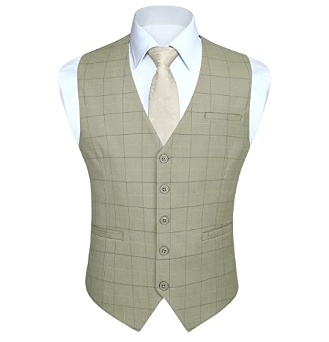 HISDERN Anzugweste für Herren Formale Weste Hochzeits Party Westen Plaid Klassisch Business Anzug Weste Khaki HISDERN Anzugweste für Herren Formale Weste Hochzeits Party Westen Plaid Klassisch Business Anzug Weste Khaki von HISDERN