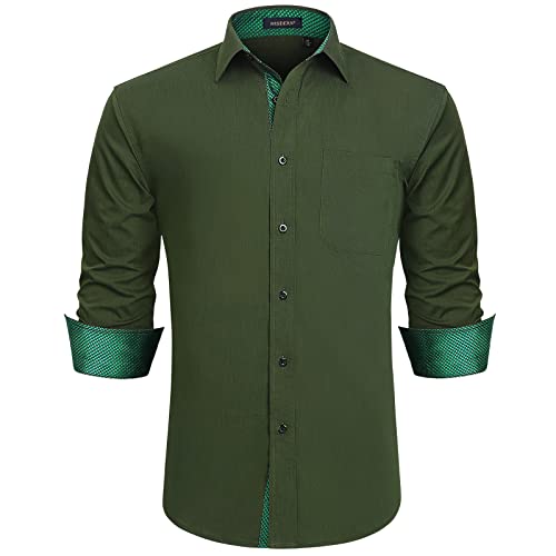 HISDERN Herren Hemd Freizeithemd Langarmhemd Formelle Businesshemden Freizeithemden Langarm Hemd Regular Fit Hemden Shirt Armeegrün 4XL von HISDERN