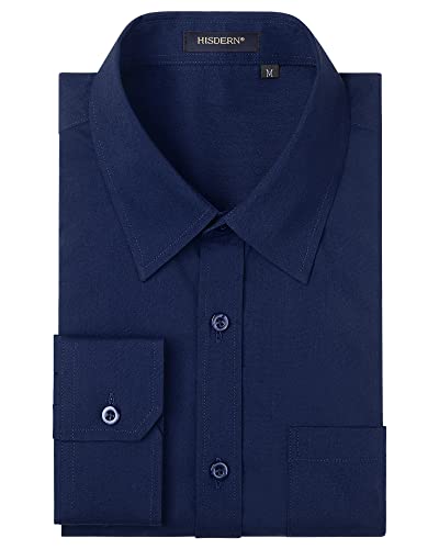 HISDERN Herren Hemd Langarm Freizeithemden Regular Fit Businesshemden Freizeithemd Hemd Marineblau XL von HISDERN