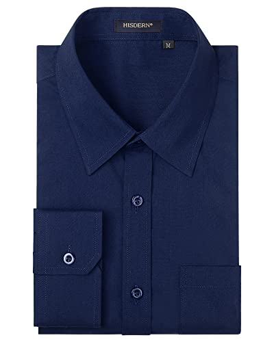 HISDERN Herren Hemd Langarm Freizeithemden Regular Fit Businesshemden Freizeithemd Hemd Marineblau XXL von HISDERN