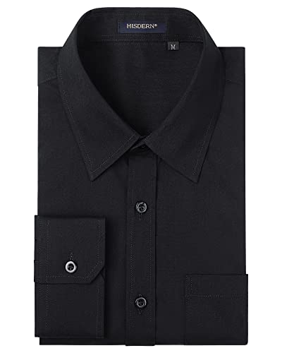 HISDERN Herren Hemd Langarm Hemd Freizeithemd Regular Fit Businesshemd Freizeithemden Schwarz XL von HISDERN