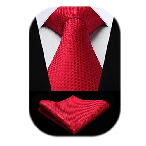 HISDERN Krawatten für Herren Rote Hochzeit Klassische Krawatte mit Einstecktuch Set Elegant Business Graduation Krawatte Herren Party von HISDERN