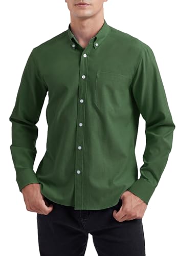 HISDERN Grün Hemd Herren Langarm Bügelfrei Oxford Baumwolle Freizeithemd Regular Fit Button Down Hemd mit Tasche 3XL von HISDERN