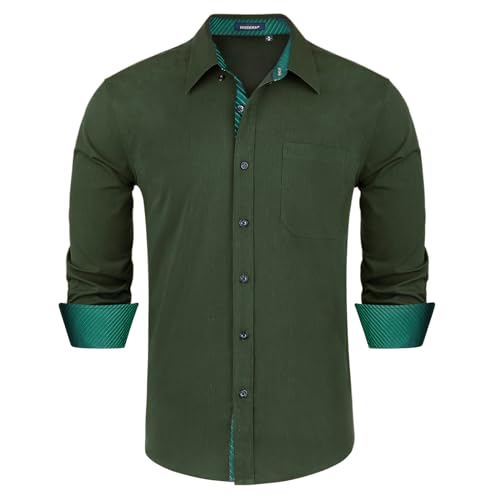 HISDERN Grün Herren Hemd Langarm Formale Regular Fit Hemd Herren Business Freizeithemden Button Down Arbeit Hochzeit Hemd mit Taschen 2XL von HISDERN