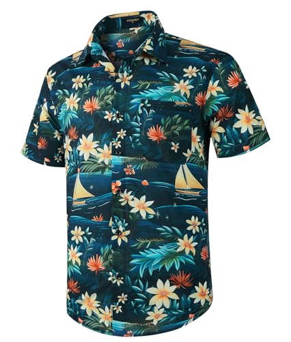 HISDERN Hawaii Hemd Männer Kurzarm Herren Hawaiihemd Sommer Funky Regular Fit Strand Party Urlaubs Shirt Hawaii-Hemd Blumen Hawaihemd Hemden,Mehrfarbig,L von HISDERN