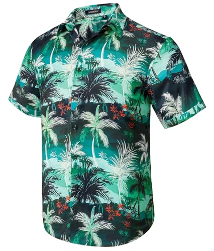 HISDERN Hawaiihemd Herren Kurzarm Hawaii Hemd Männer Funky Aloha Freizeithemd Casual Sommer-Hemd Shirt Grün/Blau L von HISDERN