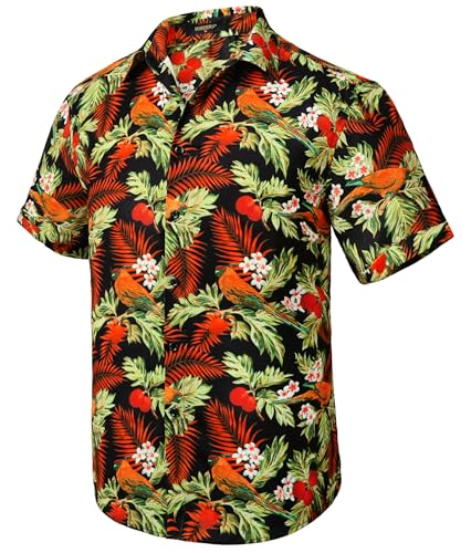 HISDERN Hawaiihemd Herren Kurzarm Hawaii Hemd Männer Funky Aloha Freizeithemd Casual Sommer-Hemd Shirt Grün/Orange 3XL von HISDERN