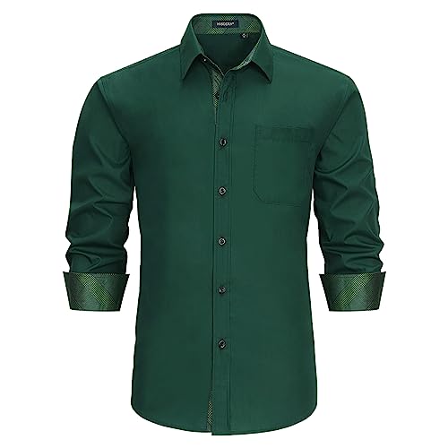 HISDERN Hemd Herren Grün Freizeithemd Formelle Businesshemden Freizeithemden Langarm Hemd Klassisch Regular Fit Hemden 4XL von HISDERN