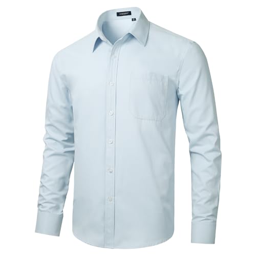 HISDERN Hemd Herren Langarm Freizeithemd Regular Fit Businesshemden Freizeithemden Hemd Twill Blau L von HISDERN