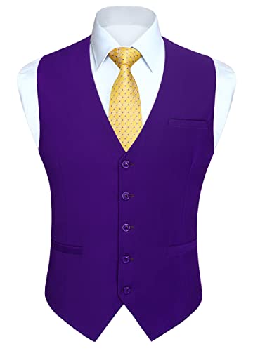 HISDERN Herren Anzugweste Formale Hochzeit Party Baumwolle Anzug Weste Einfarbig,Violett,L(Brustumfang 44.9 inch) von HISDERN