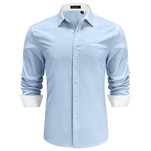 HISDERN Herren Blau Hemd Baumwolle Businesshemd Freizeithemd Langarm Formales Klassisches Hemden Regular Fit M von HISDERN