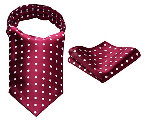 HISDERN Herren Krawattenschal Rot Krawattenschal mit Einstecktuch Taschentuch Set Halstuch fur Hochzeit Business Gepunktet Ascot Krawatte und Einstecktuch… von HISDERN