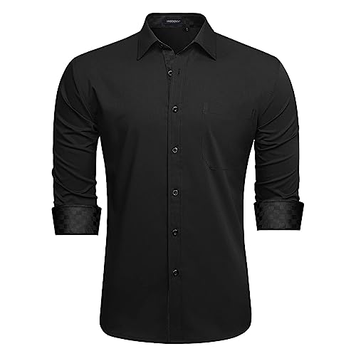 HISDERN Herren Collar Hemd Schwarzes Langarmhemd Herren Klassisch Langarm Freizeithemd Formelle Party Beerdigung Businesshemden mit Taschen 3XL von HISDERN