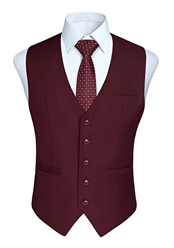 HISDERN Herren Formale Hochzeit Party Weste Baumwolle Einfarbig Weste (3XL, Burgund 2) von HISDERN