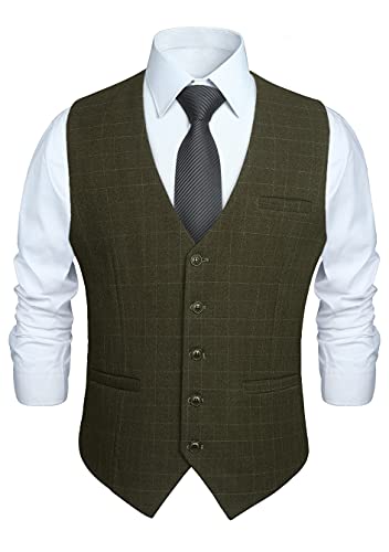 HISDERN Herren Grün formale Hochzeit Party Weste Baumwolle Plaid Check Burgund Kleid Anzug Weste von HISDERN