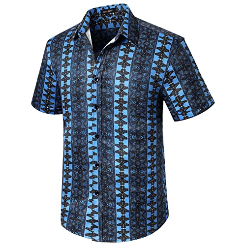 HISDERN Herren Hawaiihemd Sommer Freizeithemden Strandhemd Hawaii Tropisch Kurzarm Hemd Marineblau M von HISDERN