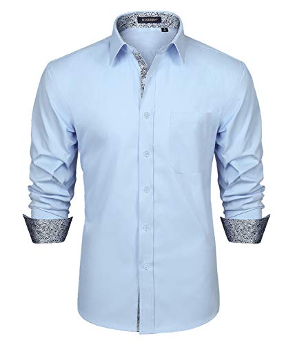 HISDERN Herren Hemd Freizeithemd Langarmhemd Formelle Businesshemden Freizeithemden Langarm Hemd Regular Fit Hemden Shirt Hellblau 5XL von HISDERN