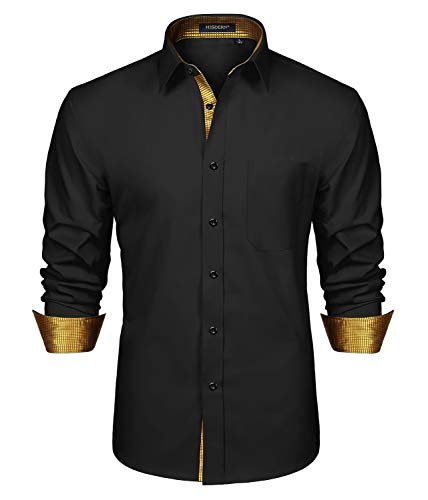 HISDERN Herren Hemd Freizeithemd Langarmhemd Formelle Businesshemden Freizeithemden Langarm Hemd Regular Fit Hemden Shirt Schwarz 5XL von HISDERN