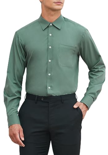 HISDERN Herren Hemd Langarm Dunkelgrün Businesshemd Regular Fit Hemd aus Bambusfaser Freizeithemd Bügelfreies Herrenhemd mit Brusttasche,XL von HISDERN