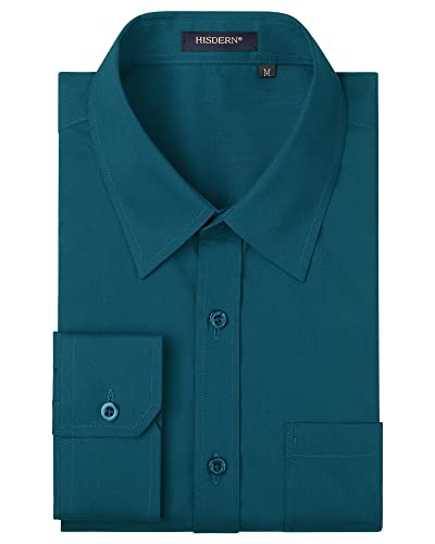 HISDERN Herren Hemd Langarm Formelle Hemd Businesshemden Freizeithemden Langarmhemd Regular Fit Freizeithemd Hemden Blaugrün 4XL von HISDERN