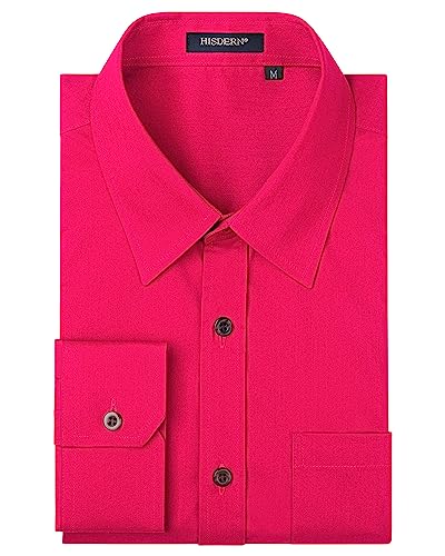 HISDERN Herren Hemd Langarm Formelle Hemd Businesshemden Freizeithemden Langarmhemd Regular Fit Freizeithemd Hemden Rosa 3XL von HISDERN