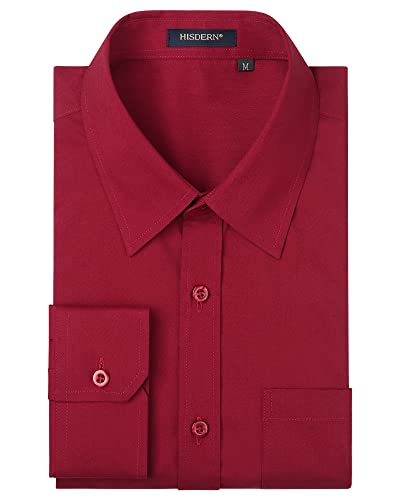 HISDERN Herren Hemd Langarm Formelle Hemd Businesshemden Freizeithemden Langarmhemd Regular Fit Freizeithemd Hemden Rot 5XL von HISDERN