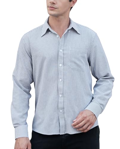 HISDERN Herren Hemd Langarm Freizeithemd Businesshemd Baumwolle Oxford Casual Regular Fit Hemden für Männer Maine blau/Weiß 3XL von HISDERN