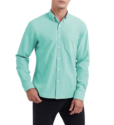 HISDERN Herren Hemd Langarm Hell grün Bügelfrei Langarm Oxford Button Down Business Hemd Freizeithemd Regular Fit 3XL von HISDERN