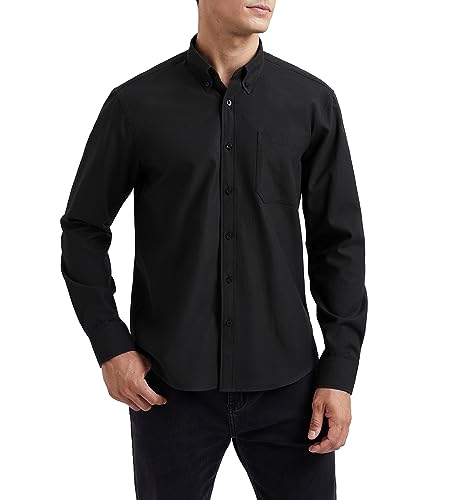 HISDERN Herren Hemd Schwarz Langarm Oxford Hemden Freizeithemden Businesshemd Faltenfrei Casual Button Down Hemd für Herren 3XL von HISDERN