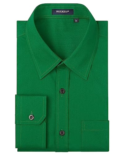 HISDERN Herren Langarm Hemd Grün Businesshemd Freizeithemden Formelle Businesshemden Regular Fit Shirt S von HISDERN